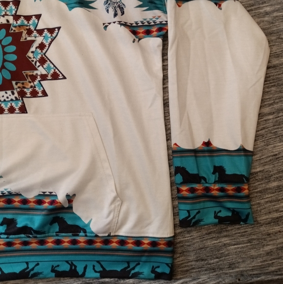 Boho Horse Equestrian Print Southwest Aztec Print Hoodie Sweatshirt Size XL - Picture 10 of 14